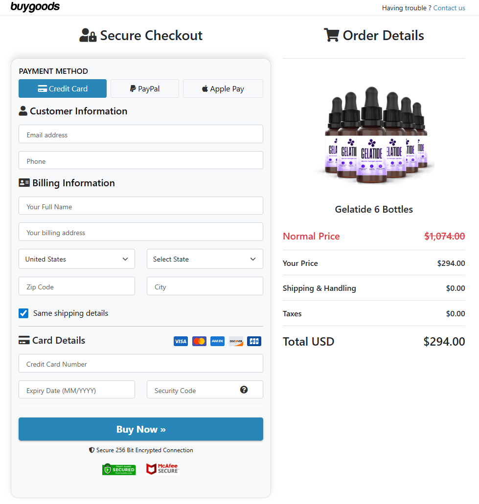 Gelatide order page
